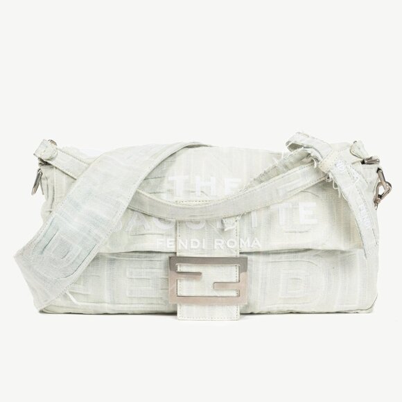 Fendi by Marc Jacobs Limited Maxi Baguette White Denim Shoulder Bag - Picture 1 of 15